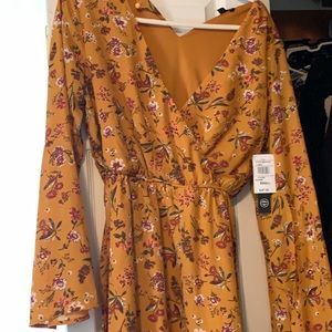 Long sleeve mini floral dress - mustard